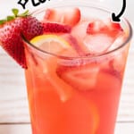 Pinterest graphic showing a glass of Strawberry Lemonade with fresh strawberries, lemon slices, and ice. Text reads: "how to make Strawberry Lemonade" and "so refreshing!" with the Best Blog Recipes logo.
